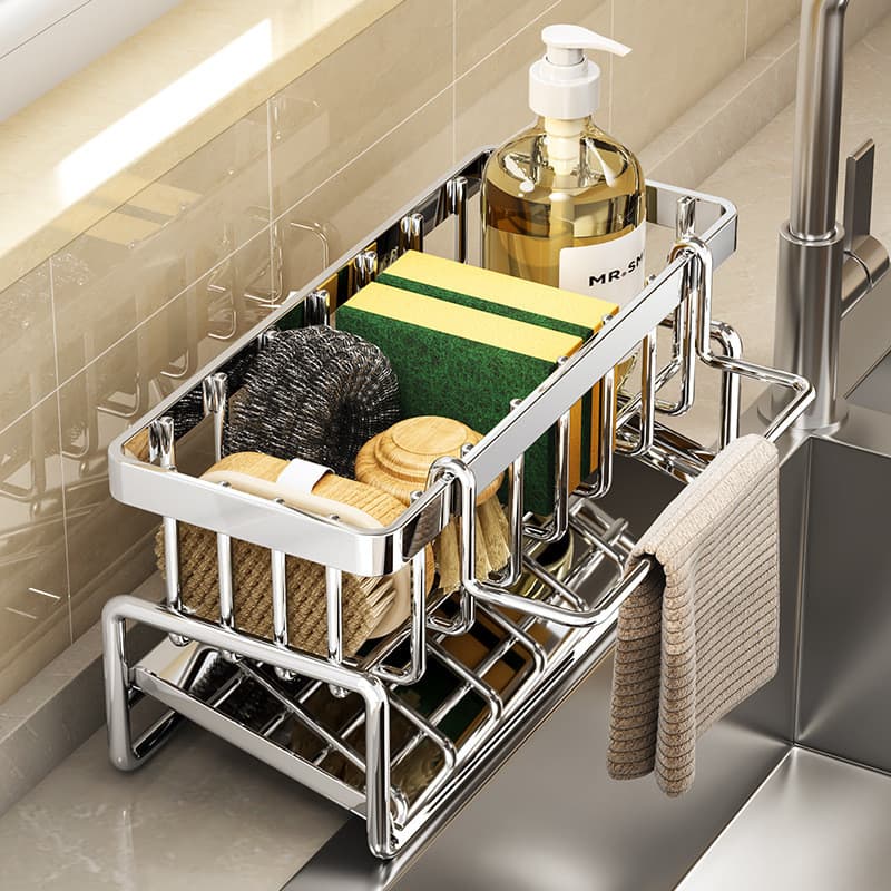 rack De Pia , Drenagem De Parede De Cozinha Esponja De Aço Carbono Armazenamento