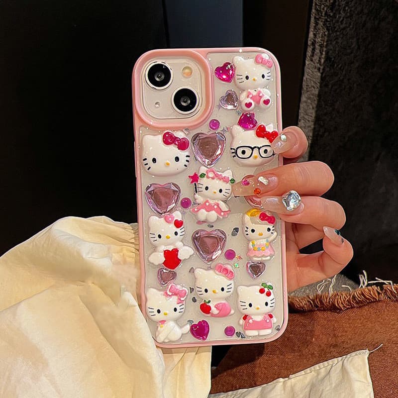 Moda epóxi tridimensional dos desenhos animados KT gato amor caso de telefone adequado para Apple 17/16/15/13/12/11/X ca