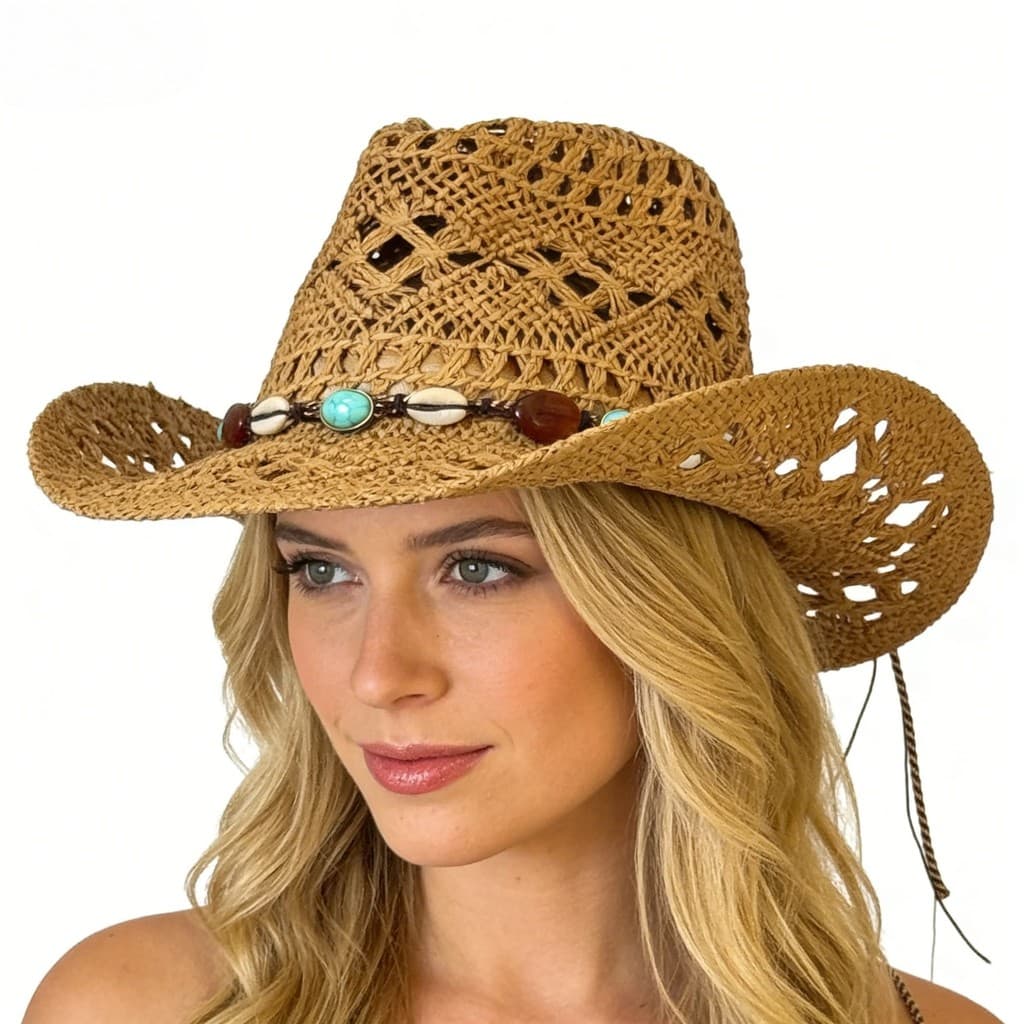 Chapéu de palha com protetor solar oco Chapéu de cowboy ao ar livre Chapéu de cowboy ocidental