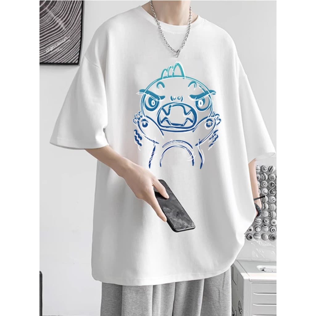 Camiseta de manga curta masculina verão pequeno dinossauro tamanho grande cinco pontos meia manga puro algodão pesado