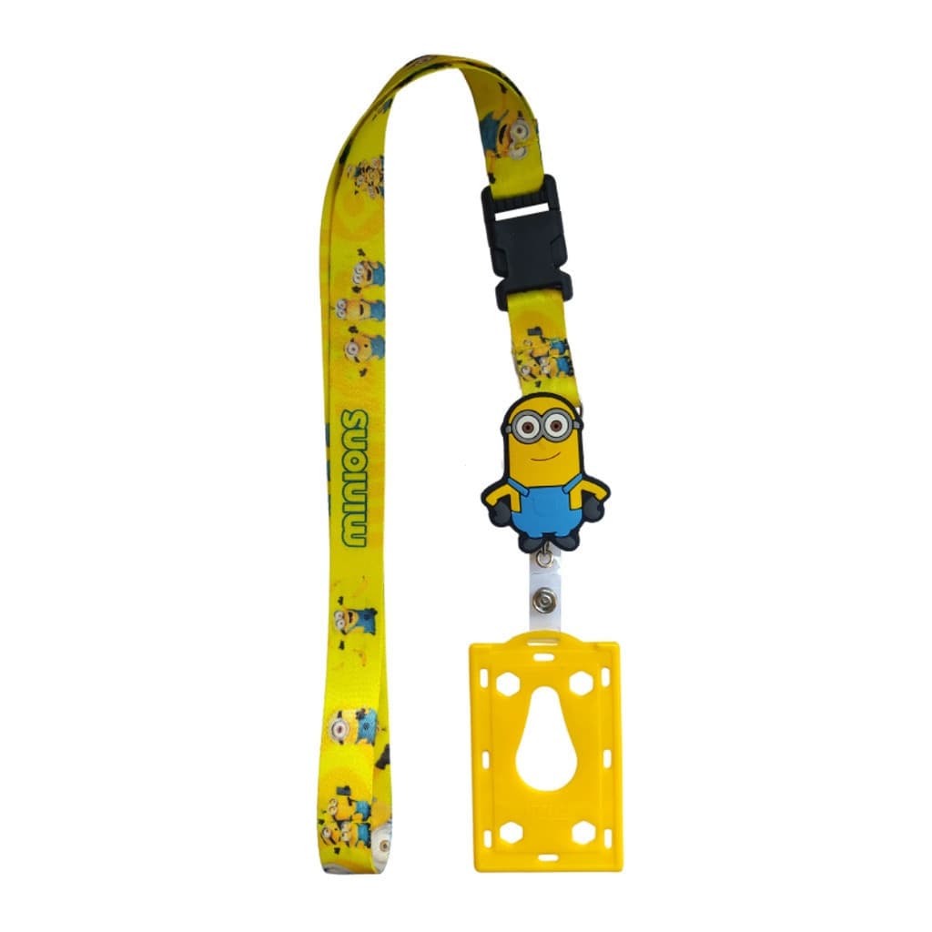 Kit Cordão Minions com Fecho Engate Rápido + Porta Crachá Retrátil Minions + Porta Cartão Amarelo