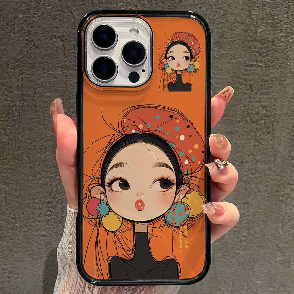 Chapéu menina adequado para Apple 17promax caso de telefone novo estilo 16 acrílico 14 dos desenhos animados bonito 13 A