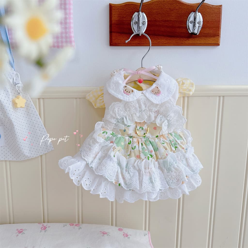 Roupas para animais de estimação primavera verão novos produtos saia tratável renda manga voadora Bichon Teddy maltês cã