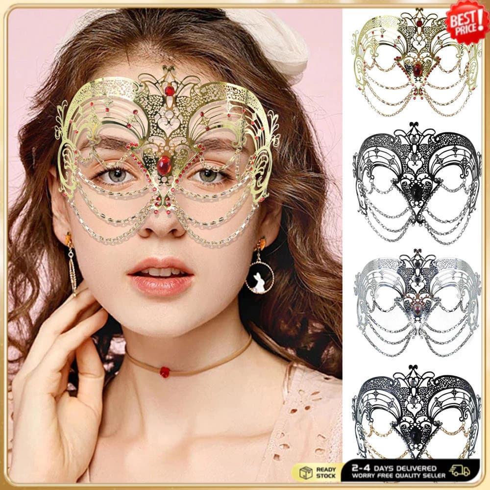 Máscara de Festa Veneziana com Joias de Strass, Moda Feminina para Acessórios de Dança de Halloween