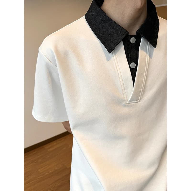 Branco falso de duas peças camisa polo de manga curta masculina verão estilo americano costura lapela camiseta High-End