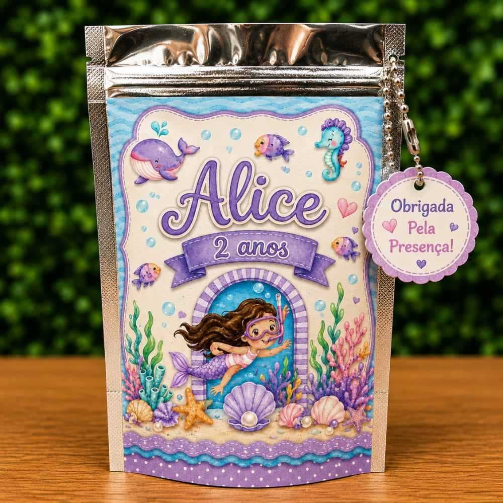 Saquinho Metalizado Ziplock Fundo do Mar Personalizado /Lembrancinha de Festa /Aniversário