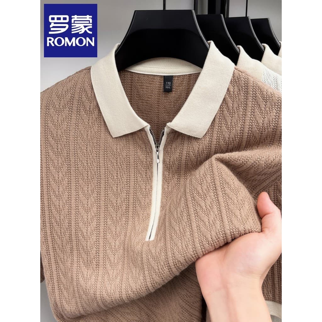 Lomon 2026 verão novo estilo cor combinando carcela lapela meia manga camisa POLO masculina moda bonito Casual de manga