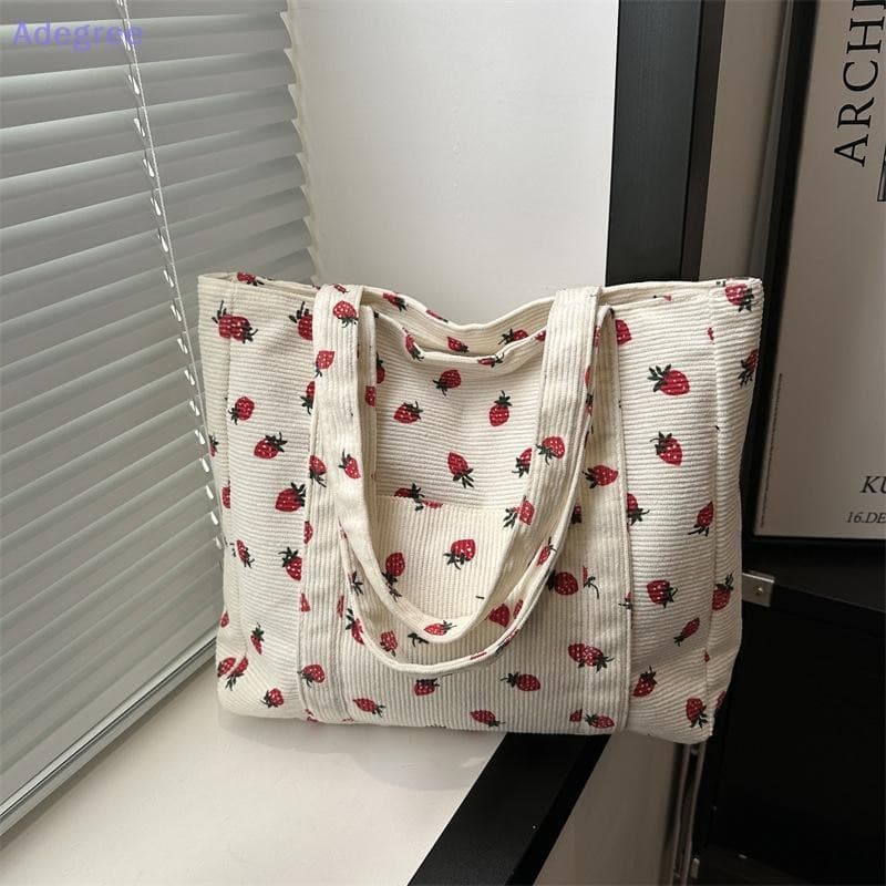 Bolsa de Ombro Feminina Nova Adegree Fresh Forest Velvet Strawberry, Versátil, Grande Capacidade, para o Dia a Dia ZT8X