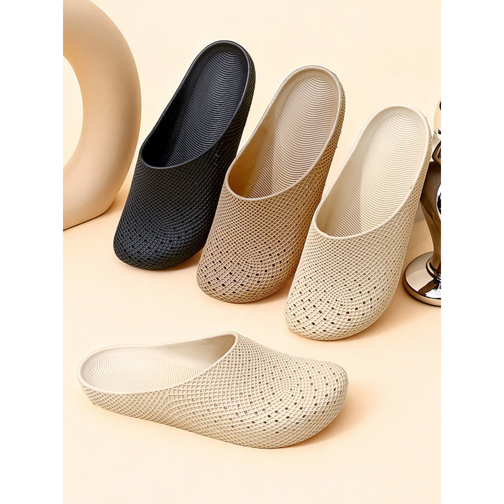 Baotou chinelos femininos verão sola plana casa exterior Wear respirável antiderrapante oco um Pedal Muller sapatos fábr