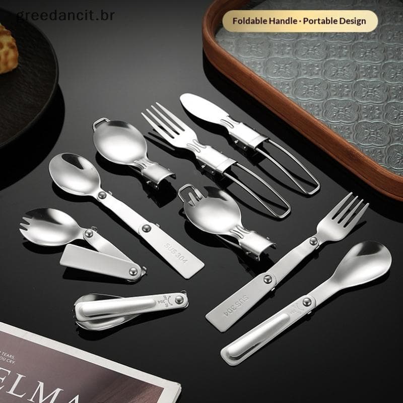 Colher De Solda De Aço Inoxidável 304 , Dobrável Portátil Para Exterior , Garfo Viagem , Acampamento , Caminhada , Pique
