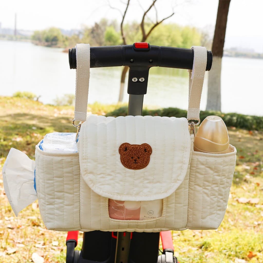 Bolsa de carrinho de urso de desenho animado, bolsa de armazenamento multifuncional de grande capacidade, bolsa de armaz