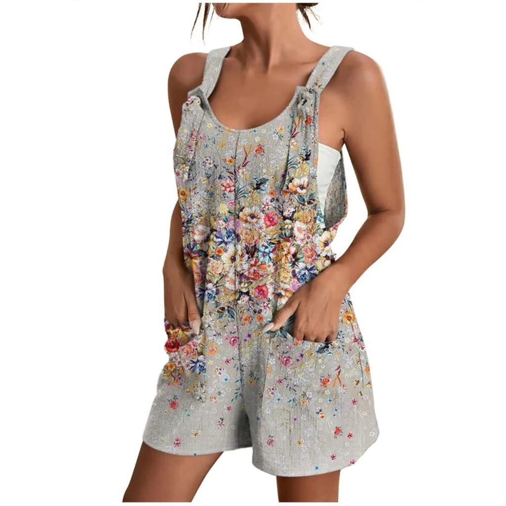 Macacão Casual Estampado Com Bolso shorts Femininos Casuais