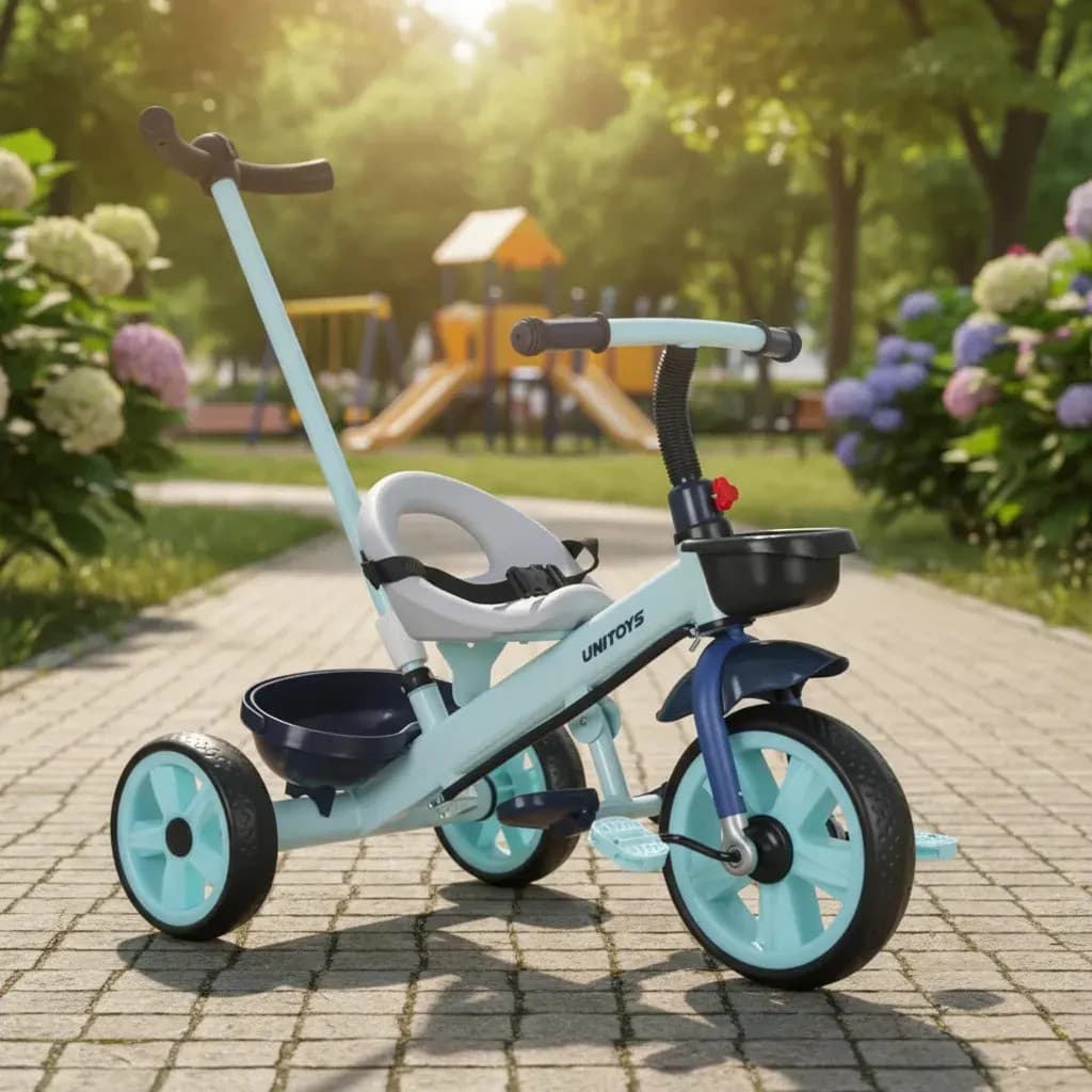 Triciclo Infantil Com Empurrador E Cestinha Com Pedal Azul