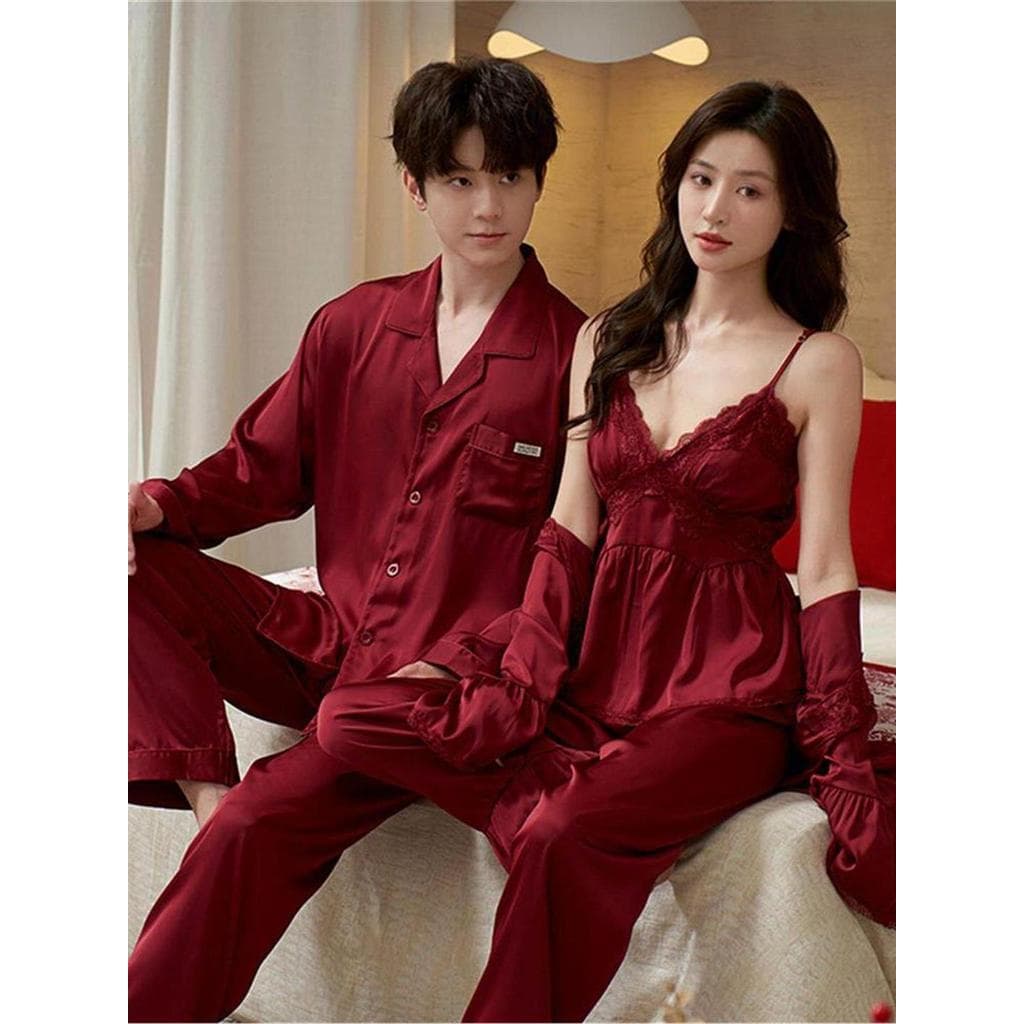 Simples casa masculino feminino estilo vermelho pijamas de casamento luz luxo High-End casamento casal terno 2026 novo e