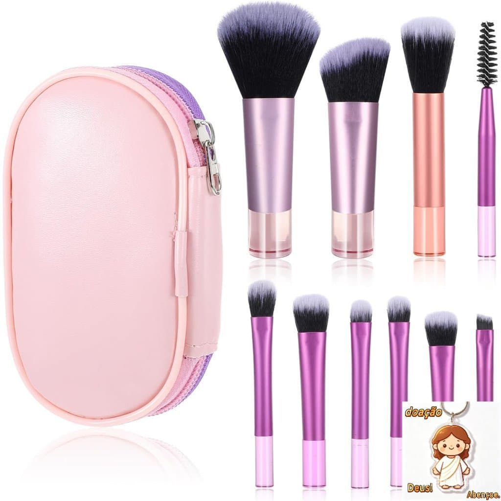 Kit Com 10 Mini Pincéis com estojo Bolsa para Maquiagem Portátil para viagem