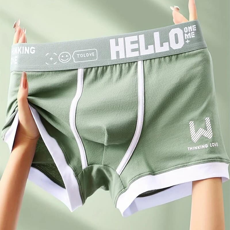 Homens Boxer Shorts Calcinha De Algodão Roupa Interior Preto Verde XL 2XL 3XL Carta Cinto Respirável Macio Moda Esportes