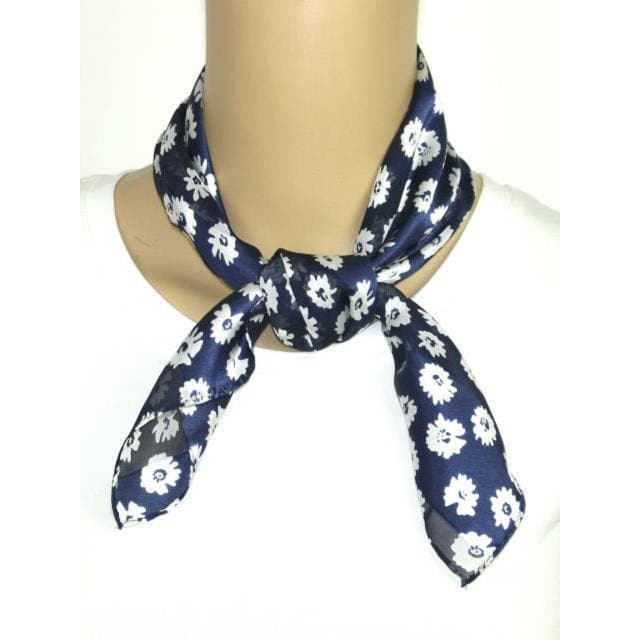 Novo estilo estilo Pastoral azul marinho/laranja cor cheia crisântemo seda amoreira cetim pequeno lenço quadrado cacheco
