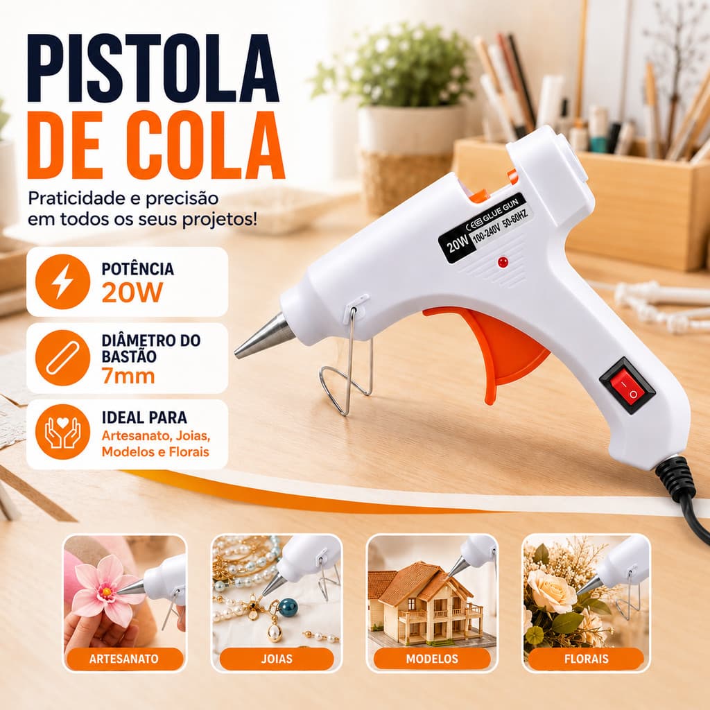 Pistola de derretimento quente branco 20W Pequena Casa elétrica DIY Diâmetro 7mm de borracha precisamente adaptado