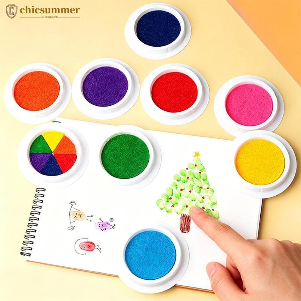 CHICSUMMER Lavável Dedo Pintura Almofada De Tinta Para Crianças Colorido Selo Criança Handprint Arte Artesanato Conjunto