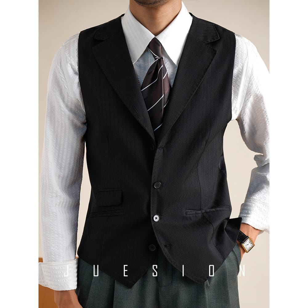 Jucean imitação fina 10% lã gola plana terno colete masculino fino-ajuste único breasted não-ferro cavalheiro terno cole