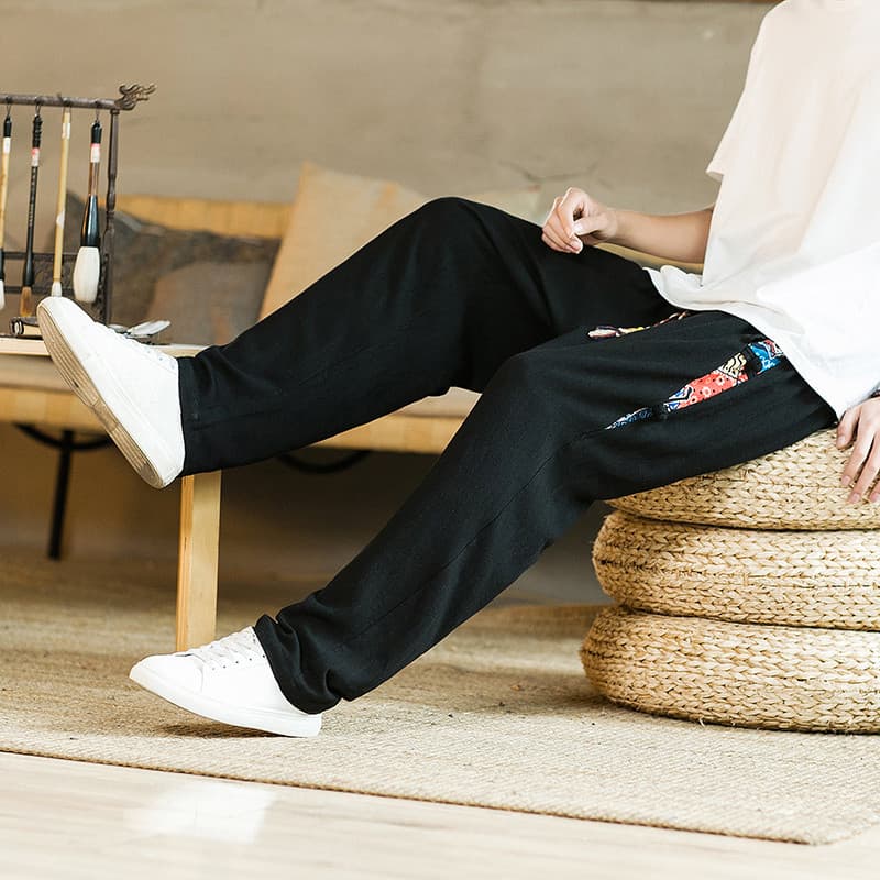 Estilo chinês tamanho grande algodão linho calças casuais dos homens Retro Harem calças verão solto angustiado linho cor