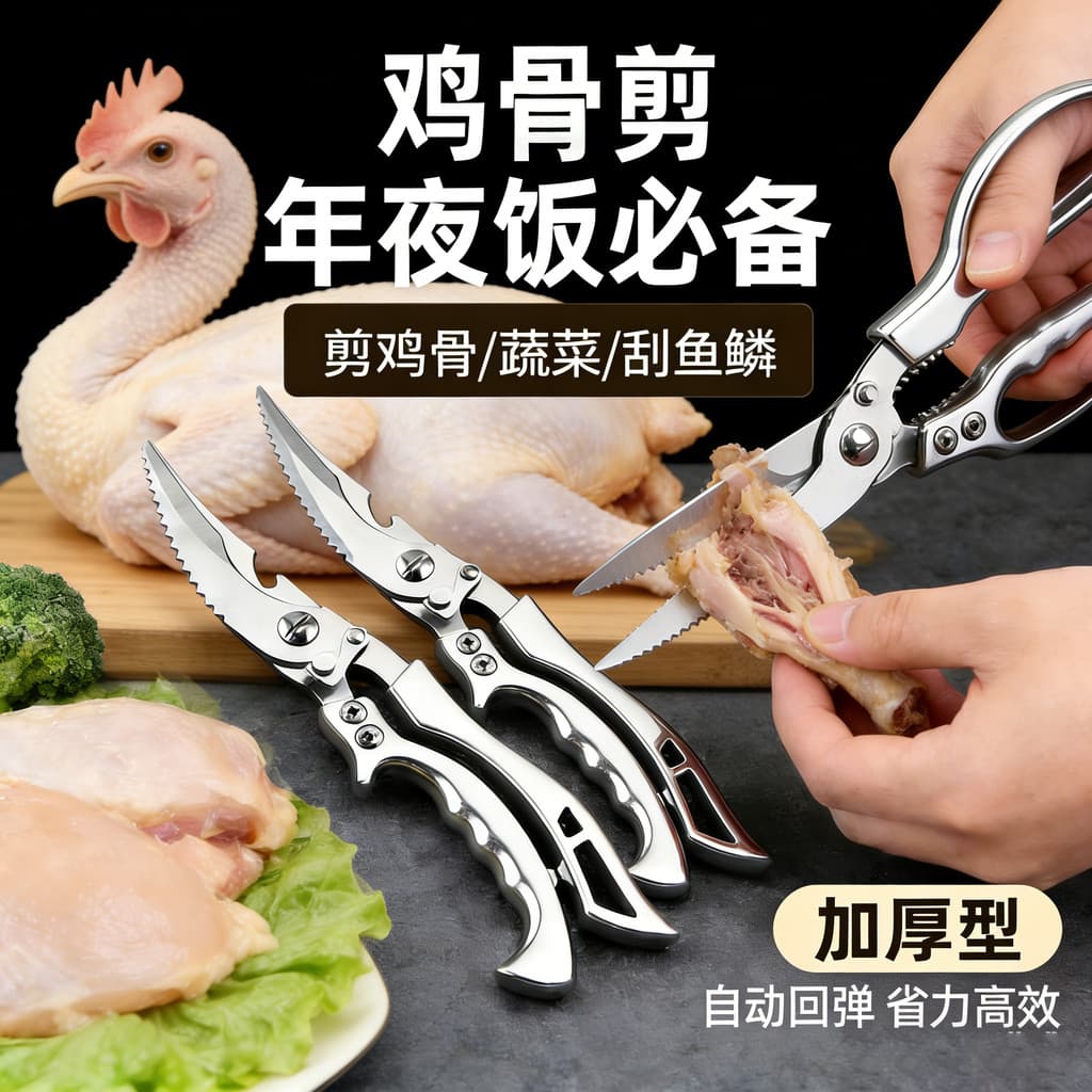 Tesoura de cozinha poderosa tesoura de osso de frango doméstico aço inoxidável multifuncional tesoura osso corte comida