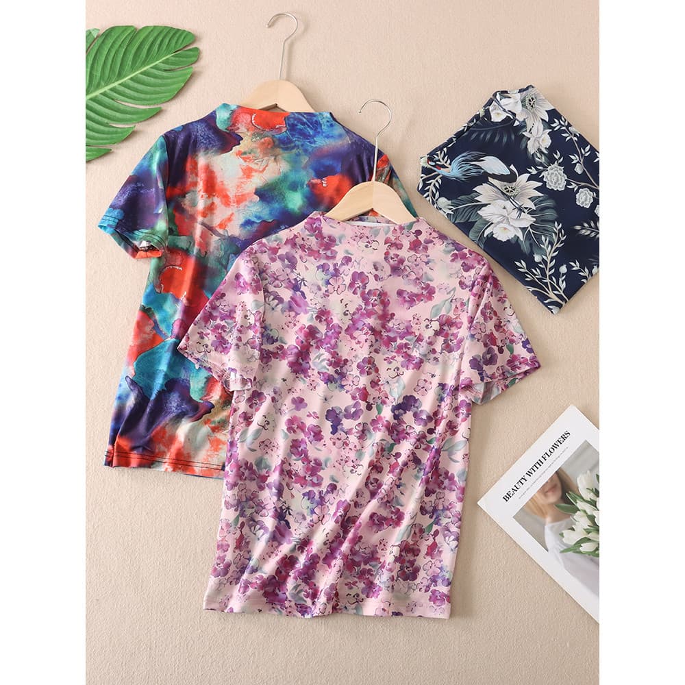 Moda temperamento mais magro olhar fino-ajuste verão malha respirável camiseta feminina de manga curta pequeno Stand-Up
