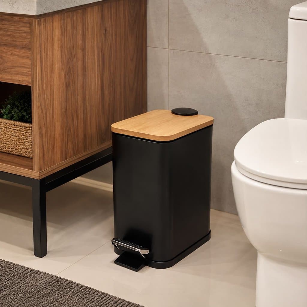 Lixeira Inox para Banheiro C/ Pedal 5L Tampa Bambu Preto 26465 - Turquesa