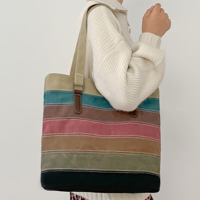 Bolsa feminina de lona média grande bolsa de ombro de grande capacidade Casual ins simples bolsa feminina Outing sacola