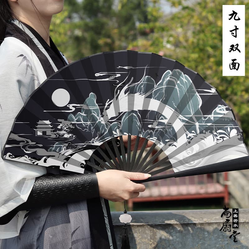 Leque leque casamento personalizado Leque dobrável de pano de seda dupla face retrô para meninos estilo chinês