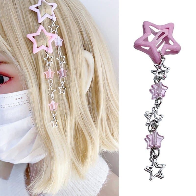 ARIN Y2K Presilha de Cabelo de Metal com Franjas Estilo Estrela, Acessórios de Joalheria, Presilhas de Cabelo Estilosas