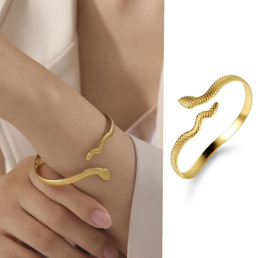 Pulseira de ouro banhada a ouro 18K em forma de cobra Pulseira de ouro ajustável personalizada em aço inoxidável