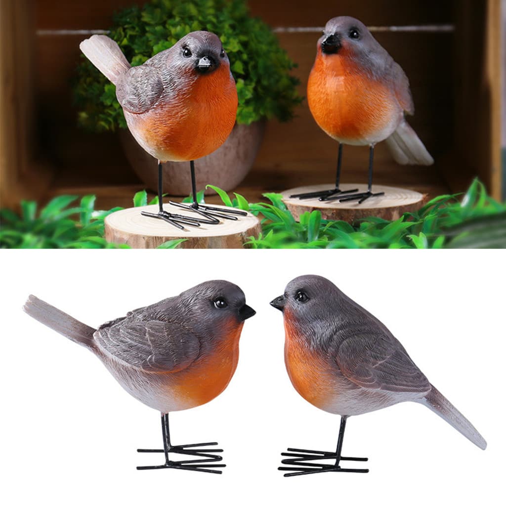 [flyingfishla] 2 Peças Estatueta De Resina Redbreast Estilo Country Vintage Pássaros Jardim Paisagem Decoração Ornamento