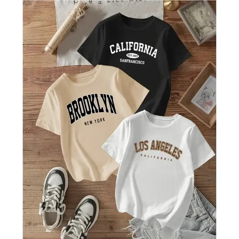 Kit 3 Camiseta Los Angeles Academia Feminina California