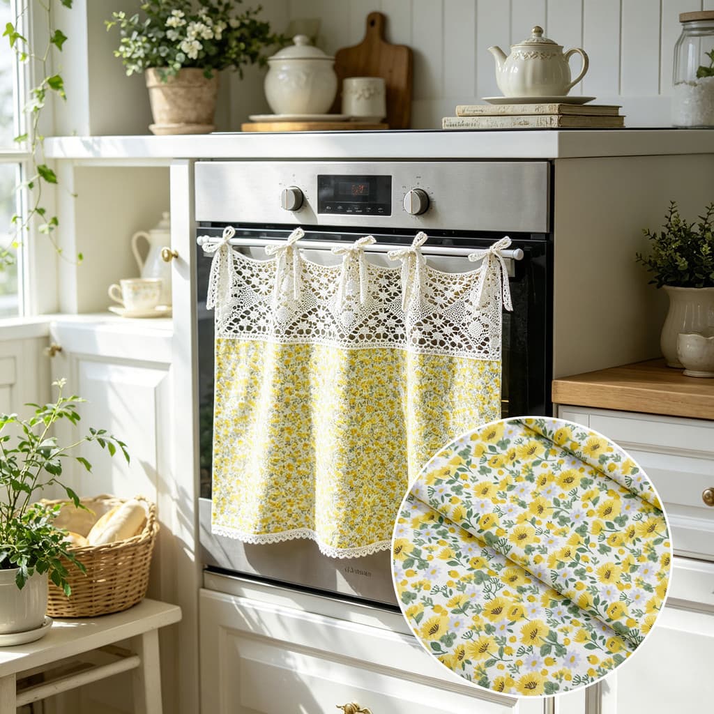 Cortina De Forno Floral Elegante Para Cozinha Com Filtragem De Luz Curta De Crochê Macrame Tie Top Cafe Cabinet Banheiro