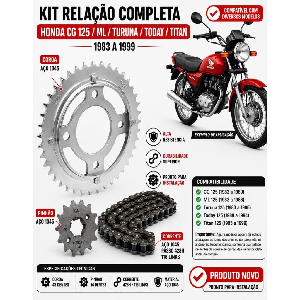 Kit Relação Titan 125 Today Cg 125 Ml Turuna Corrente Reforçada