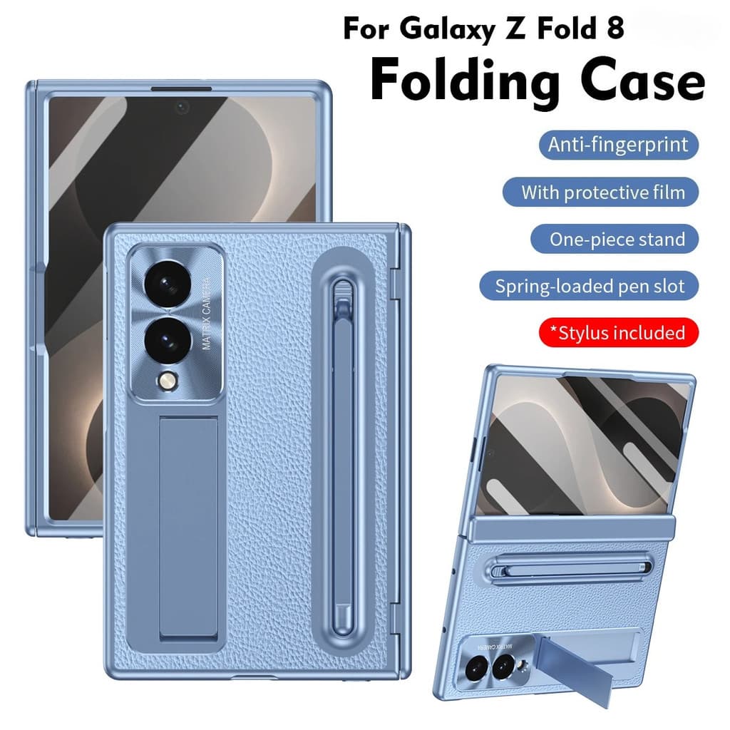 Para Samsung Galaxy Z Fold 8 Ultra 2026 7 6 5 5G Caso De Couro Galvanizado Suporte Integrado Com Filme 9H HD E Caneta Ca
