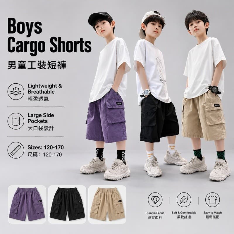 Calças Cargo para Meninos, Corte Solto, Estilo Coreano, Calças de Comprimento Médio, Shorts Finos para Bebês