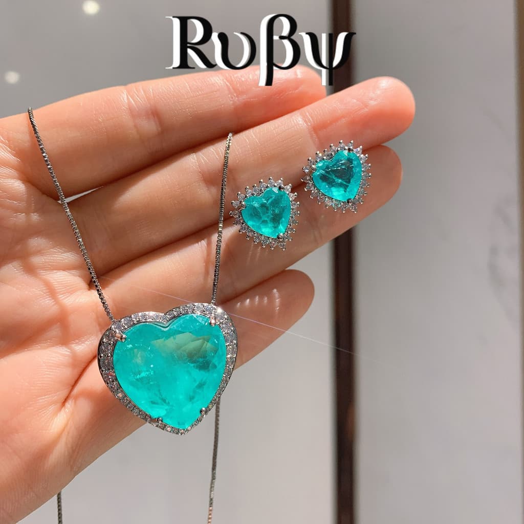 Conjunto de jóias rubi brincos colar Palaiba europeu americano jóias conjunto de duas peças casamento jantar festa jóias