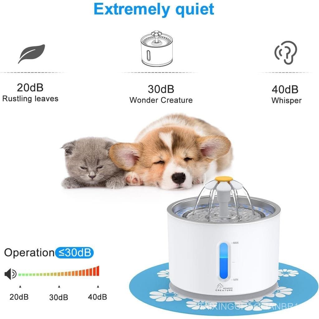 Fonte de Água para Gatos Wonder Creature em Aço Inoxidável, 81oz/2.4L, com Janela de Nível de Água e Luz LED para Alerta