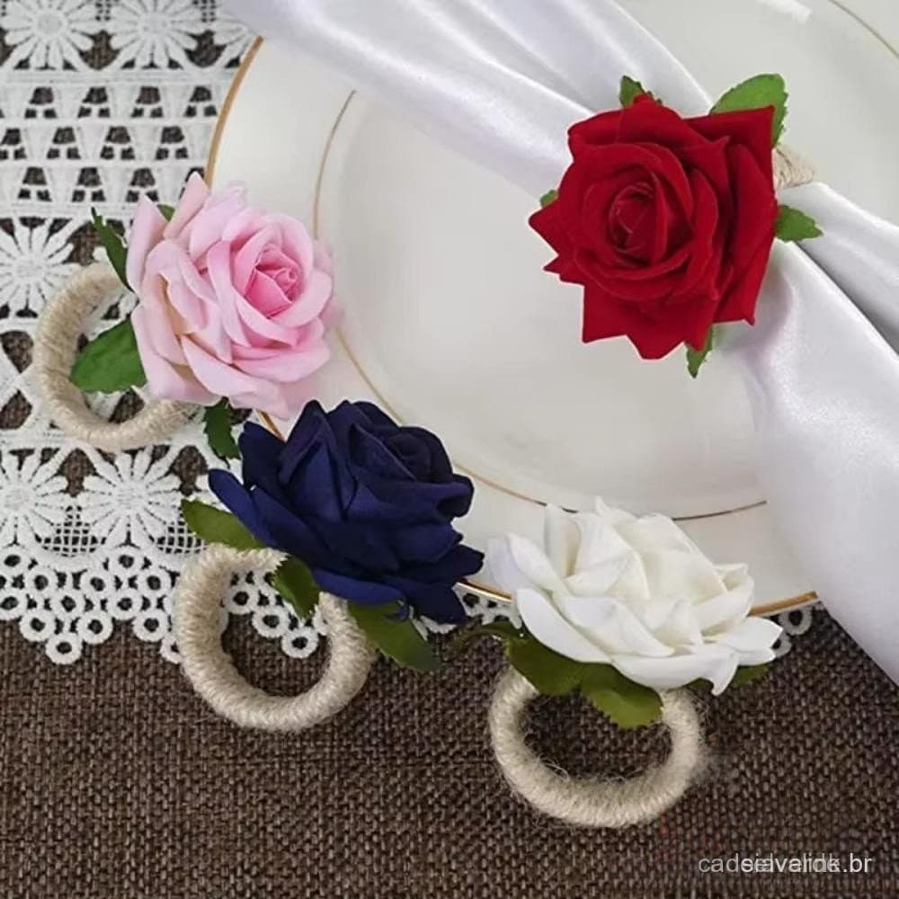 PINK1 6pcs Anel De Guardanapo , Fivela De Toalha Vermelha De Flor Rosa Artificial , Com Decoração De Mesa De Corda