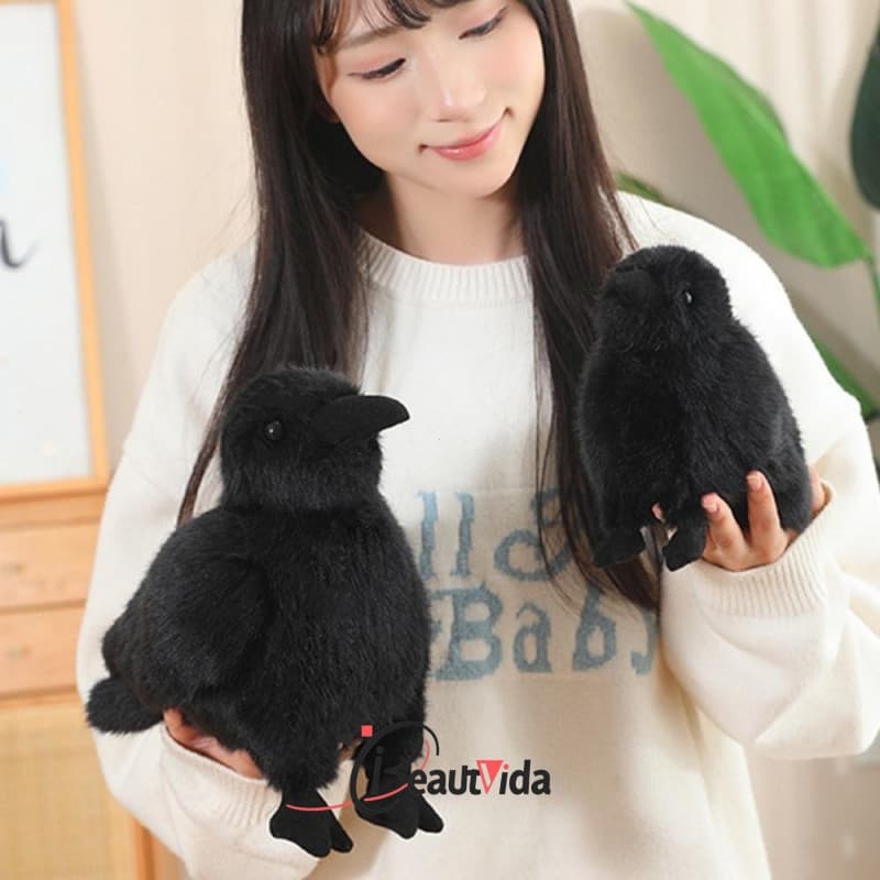ADAMES Corvo de Pelúcia Preto, Brinquedo Divertido e Macio, Animal de Pelúcia Criativo e Fofo 6KSF