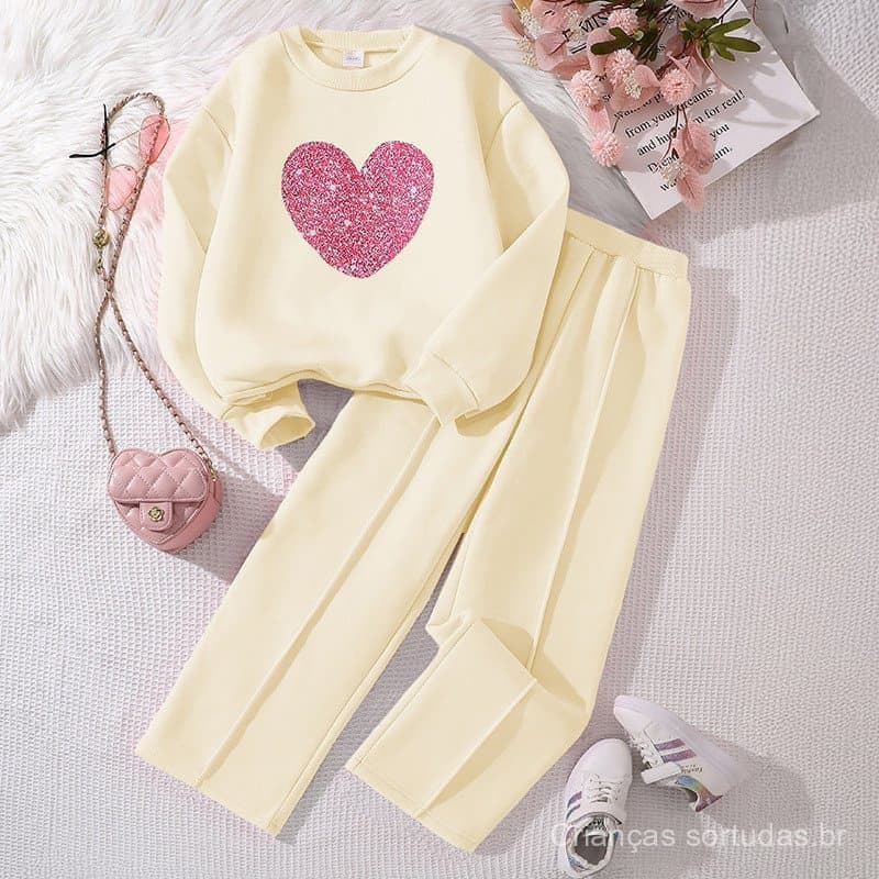 Conjunto Casual de Duas Peças EQCL para Meninas de 8 a 12 Anos, Outono Inverno, Camisetas de Manga Longa em Forma de Cor