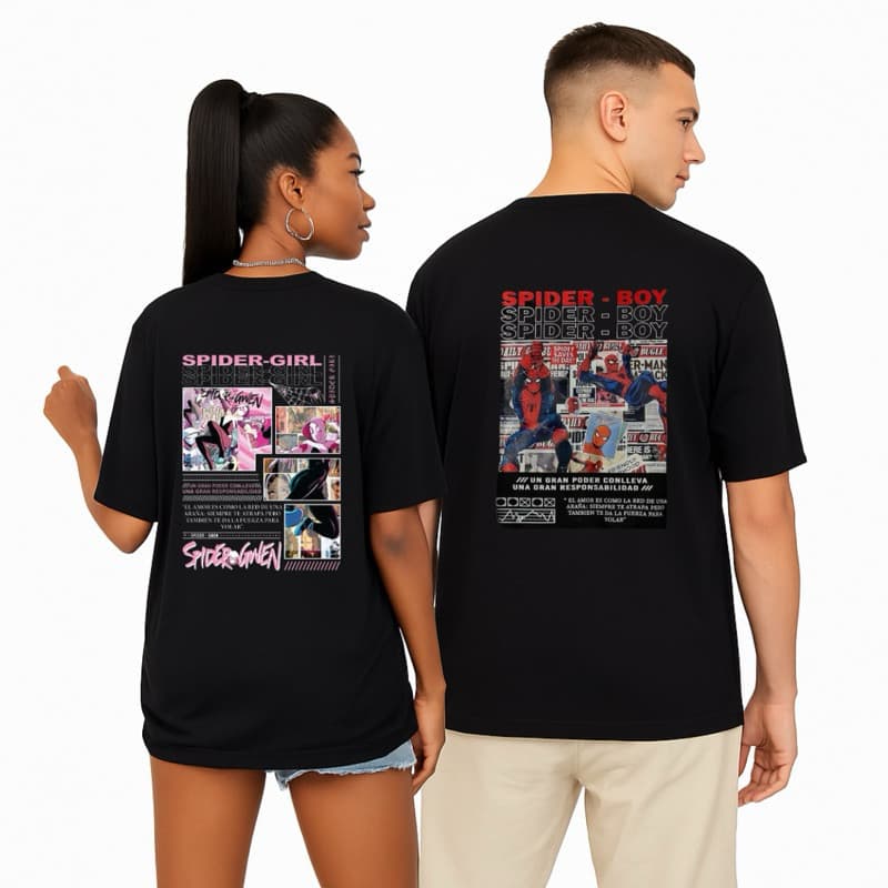 Kit 2 Camisetas Casal Homem aranha spider  Masculino e Feminina 100% Algodão Premium