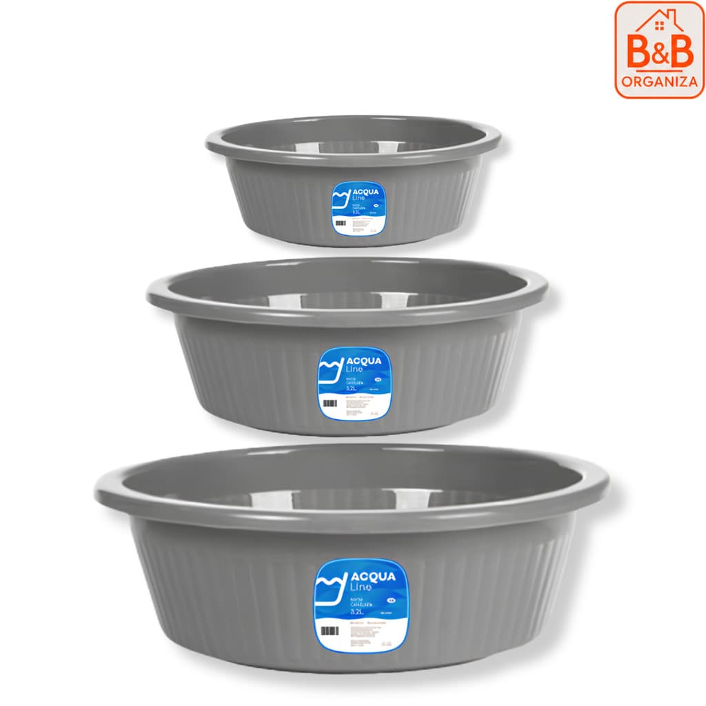 Kit 3 Bacias Caneladas Plásticas P M G Resistente Reforçada Para Uso Doméstico Cozinha Lavanderia