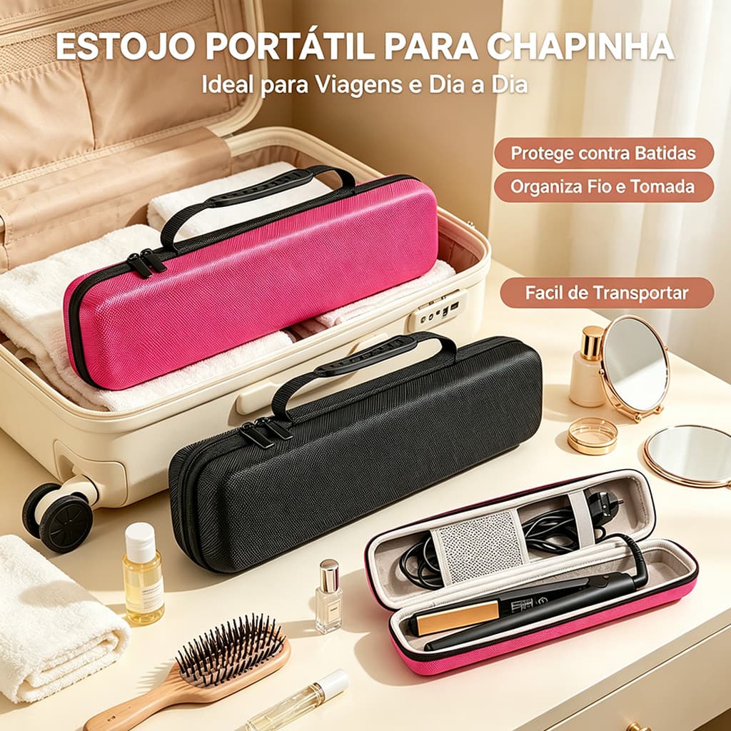 Estojo Rígido para Chapinha de Cabelo, Bolsa Portátil à Prova de Água com Alça