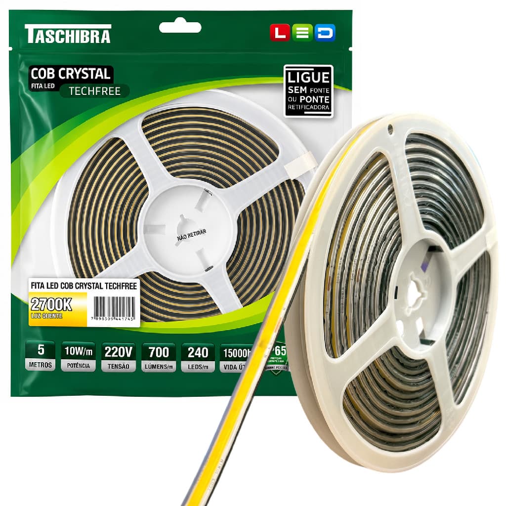 Fita Led COB 5 Metros 10W/M 240 Leds Quente 2700K 220V IP65