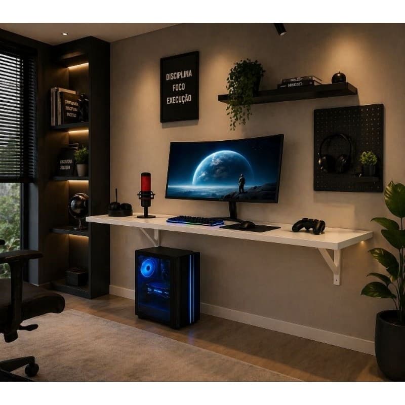 Mesa Estudos  Suspensa Em MDF Para Quarto Pinus