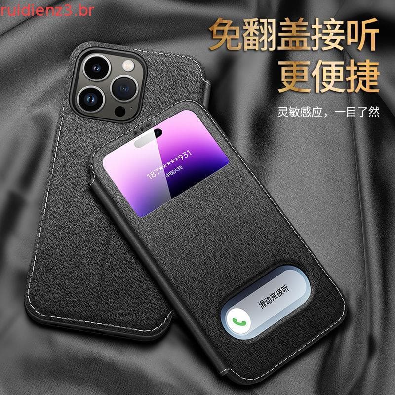 Capa De Telefone Com Janela De Visão Clara De Couro Genuíno Para iPhone 16 15 14 13 12 11 Pro Max XR XS X 7 8 Plus Magné