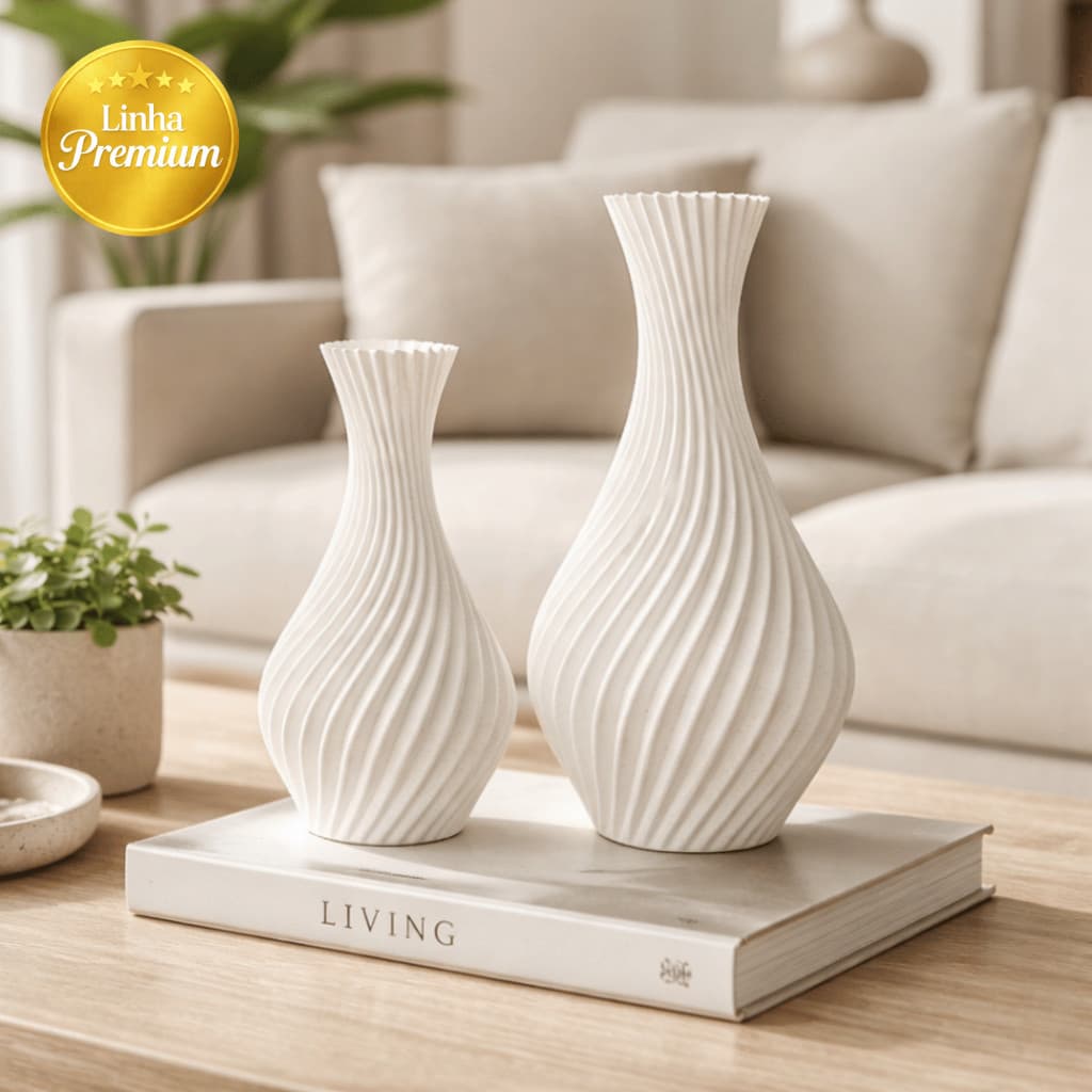 Kit 2 Vasos Espiral Decorativos em Espiral Decoração Moderna para Sala e Estante